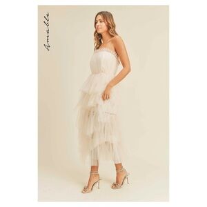 Amable by Mable Cream Shirred Tulle Maxi Dress Size Small